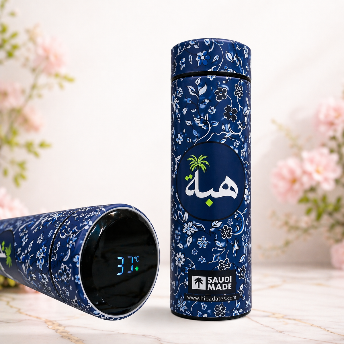 Rawdah Bloom Water Temperature Bottle – Premium Floral Islamic Gift (Light Blue)