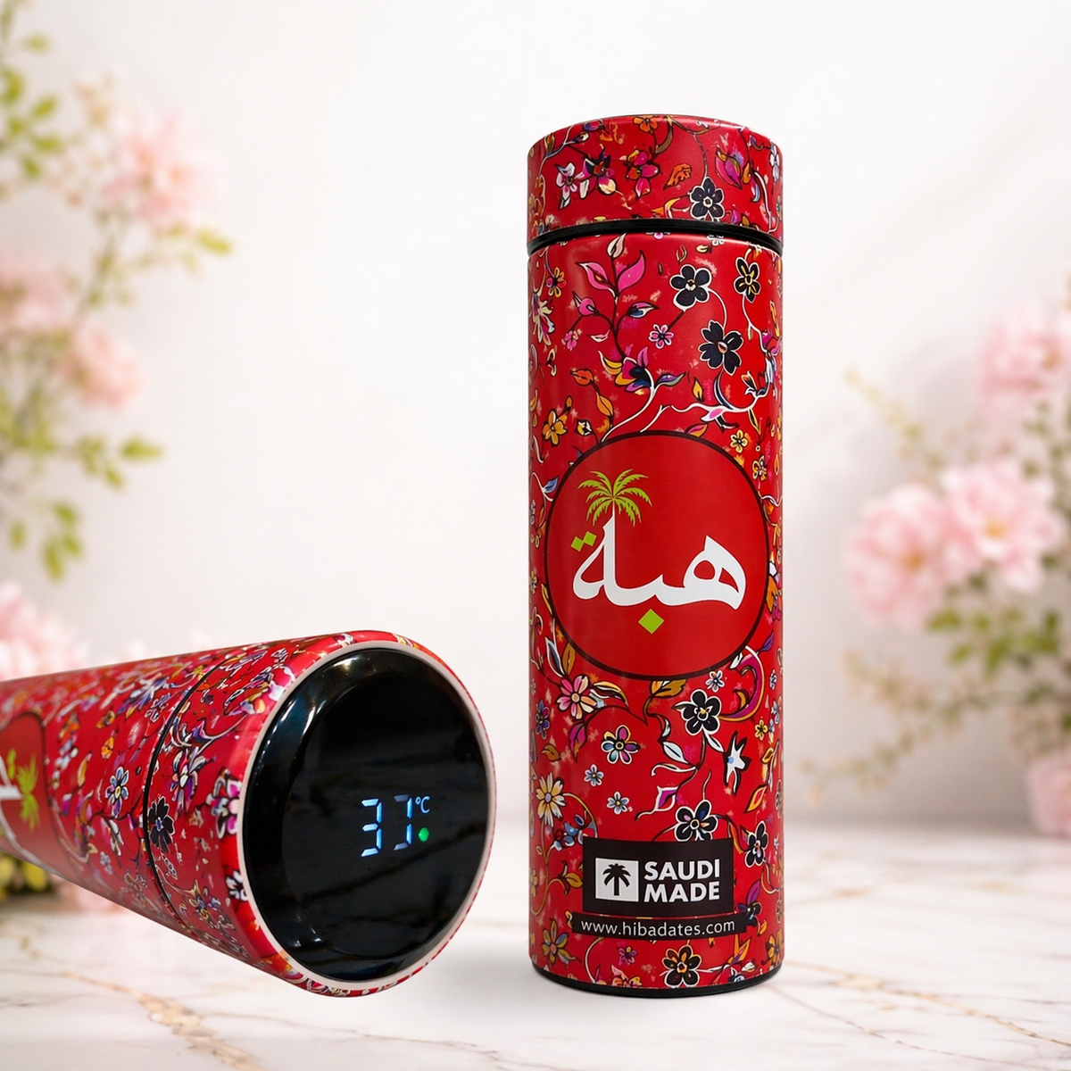 Rawdah Bloom Water Temperature  Bottle – Premium Floral Islamic Gift (Red)