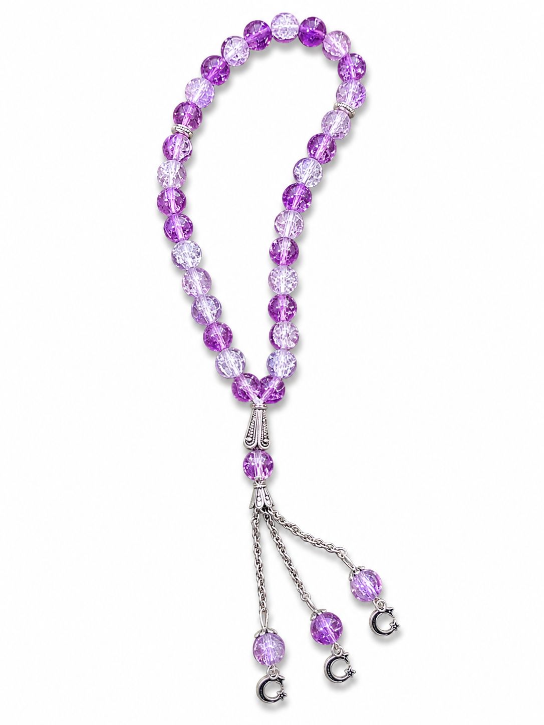 Royal Lavender Crystal Tasbih with Silver Accents