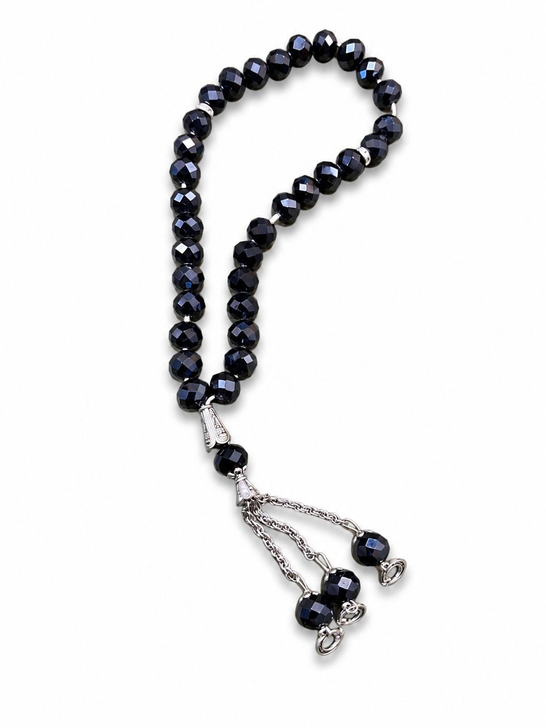 Luxury Black Crystal Tasbih with Silver Accents