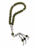 Premium Olive Green Marble Tasbih with Silver Accents